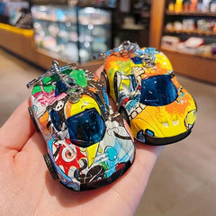 Graffiti Car Pendant Keychain Creative Decoration For Car Keys Backpacks Wallets