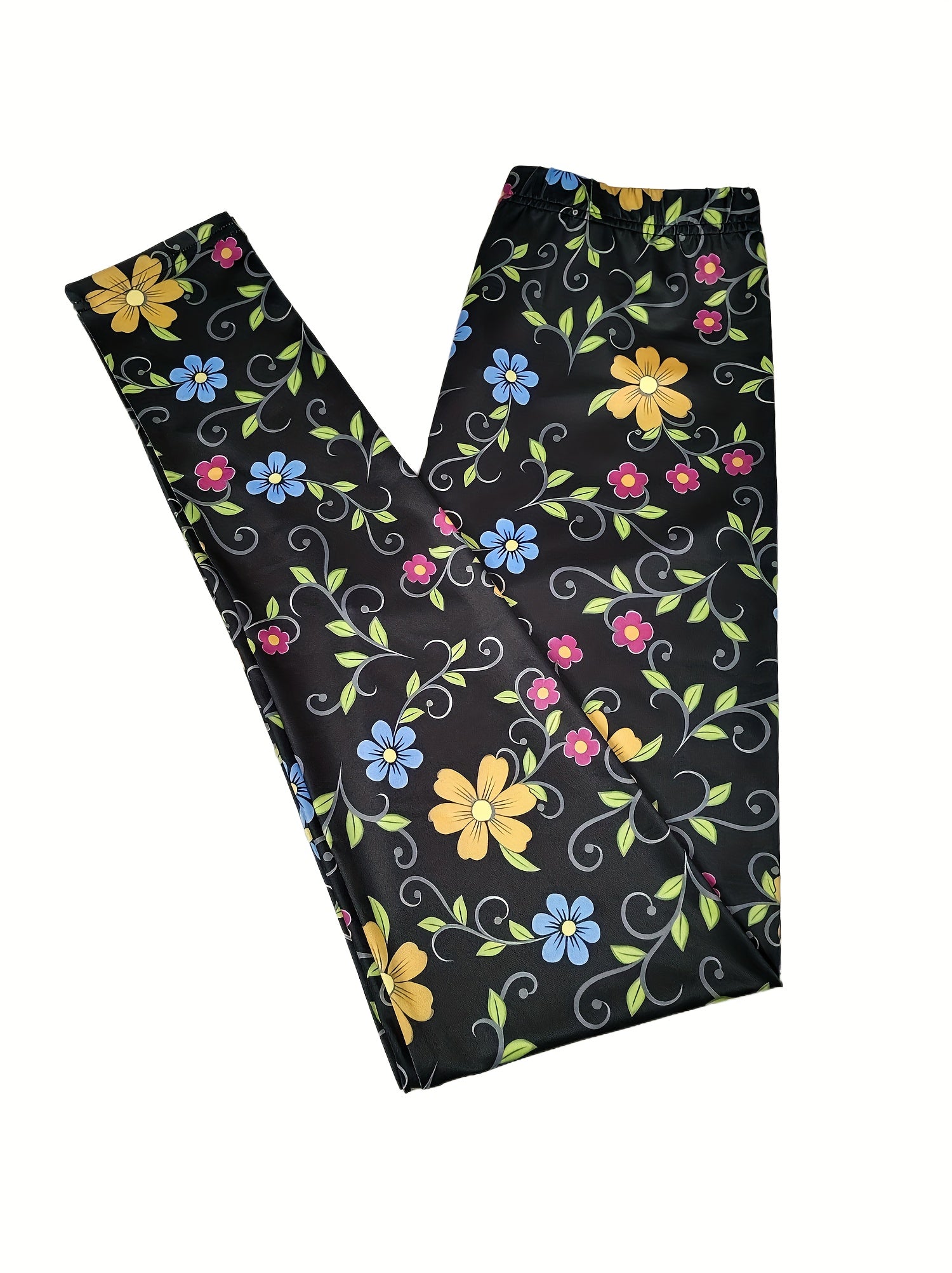 Floral Print Skinny Leggings Elastic Waist Stretchy Leggings