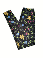 Floral Print Skinny Leggings Elastic Waist Stretchy Leggings