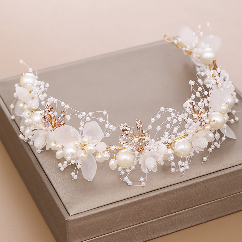 Boho Floral Tiara Crown Headband Vintage Bridal Bridesmaid Hairpiece