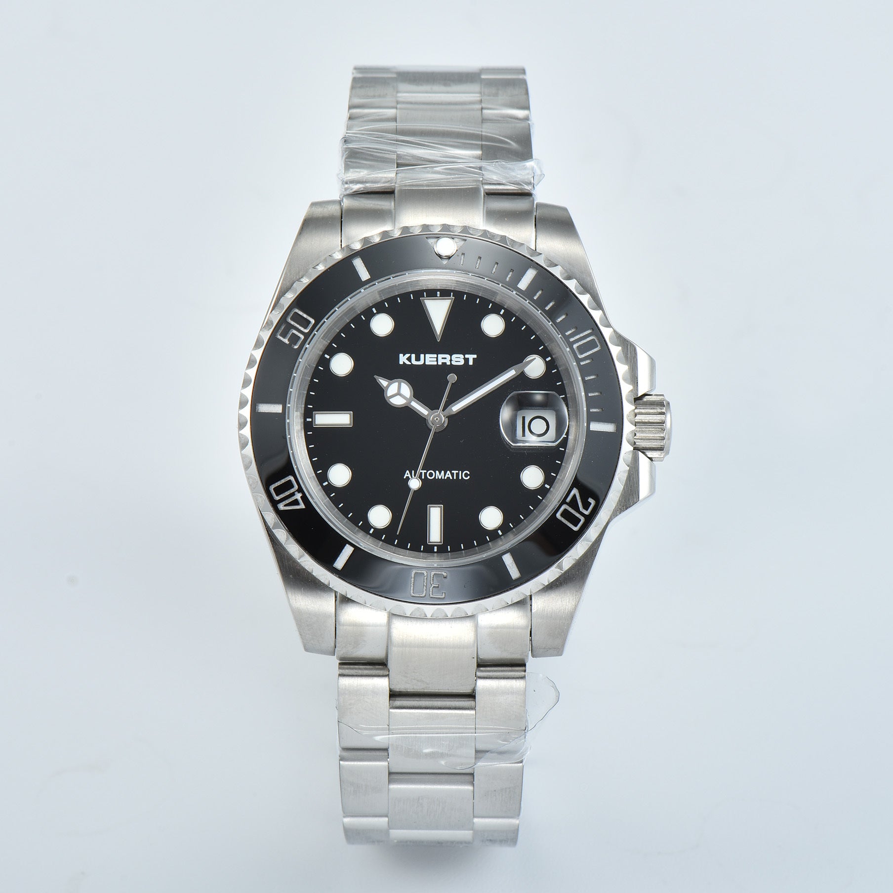 KUERST Steel Strap Mech. Watch Waterproof Night Light Ceramic Ring