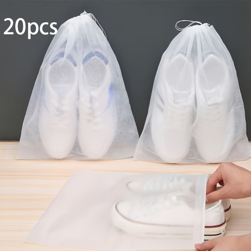 20pcs Portable Shoes Bag Non Woven Fabric Drawstring Shoes Storage Bag