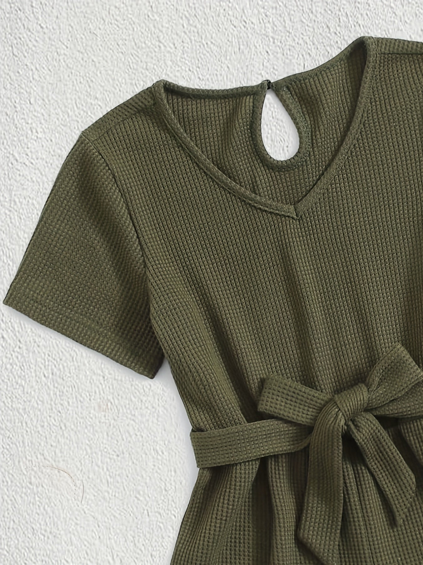 Girls V Neck Jumpsuit With Belt For Kids