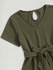 Girls V Neck Jumpsuit With Belt For Kids