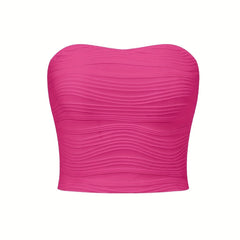 Wavy Textured Tube Top Off Shoulder Slim Top