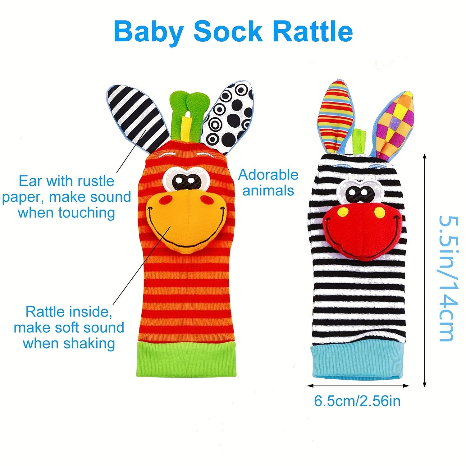4 Pairs Baby Wrist Rattles Sock Toys Newborn Baby Sock Toys 0-6 Months