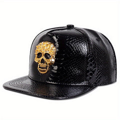 Skull Head Y2K Baseball Cap Bright PU Leather Snapback Hats Hip Hop Goth Dad Hat