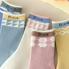 5 Pairs Geometric Pattern Socks Crew Socks Women's Stockings