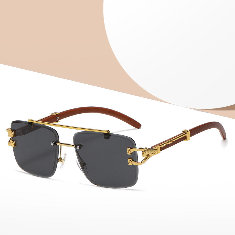 Wood Grain Leopard Head Sunglasses