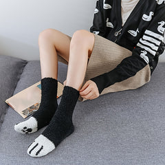 5pairs Women's Cat Paw Coral Fleece Socks