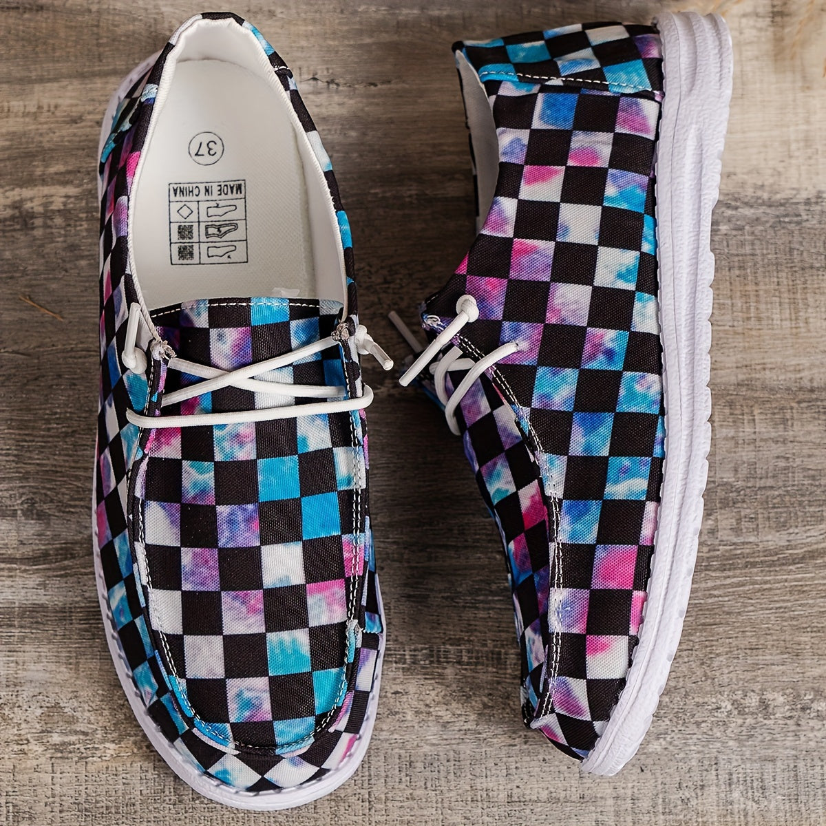 Women's Colorful Plaid Walking Shoes Lightweight Low Top Sport Skate Shoes