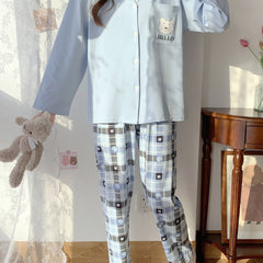 Women's Plaid Loungewear Set Long Sleeve Top & Pants