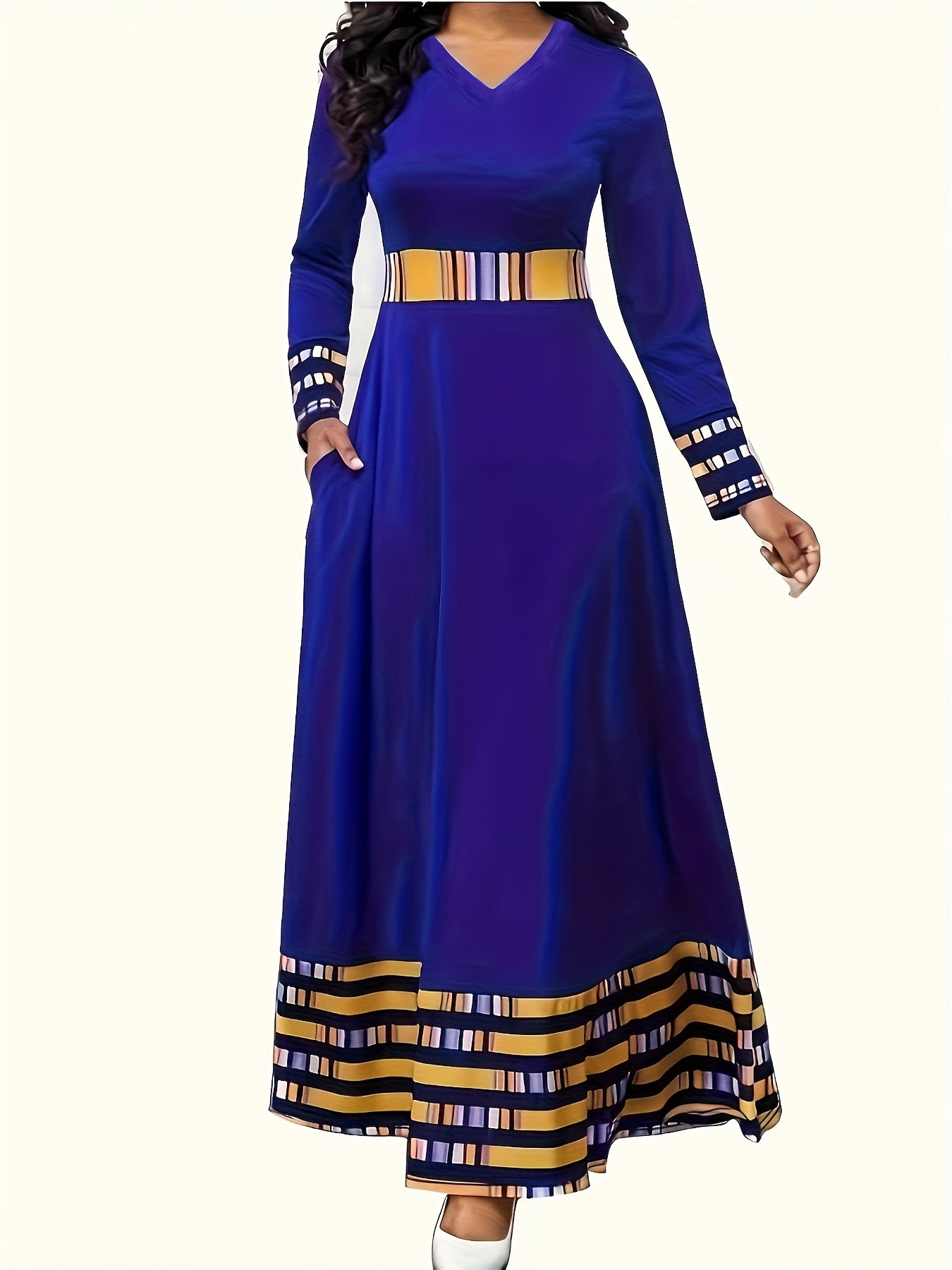 Geometric Print Maxi Dress With Pockets