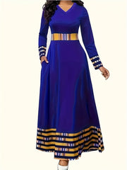 Geometric Print Maxi Dress With Pockets
