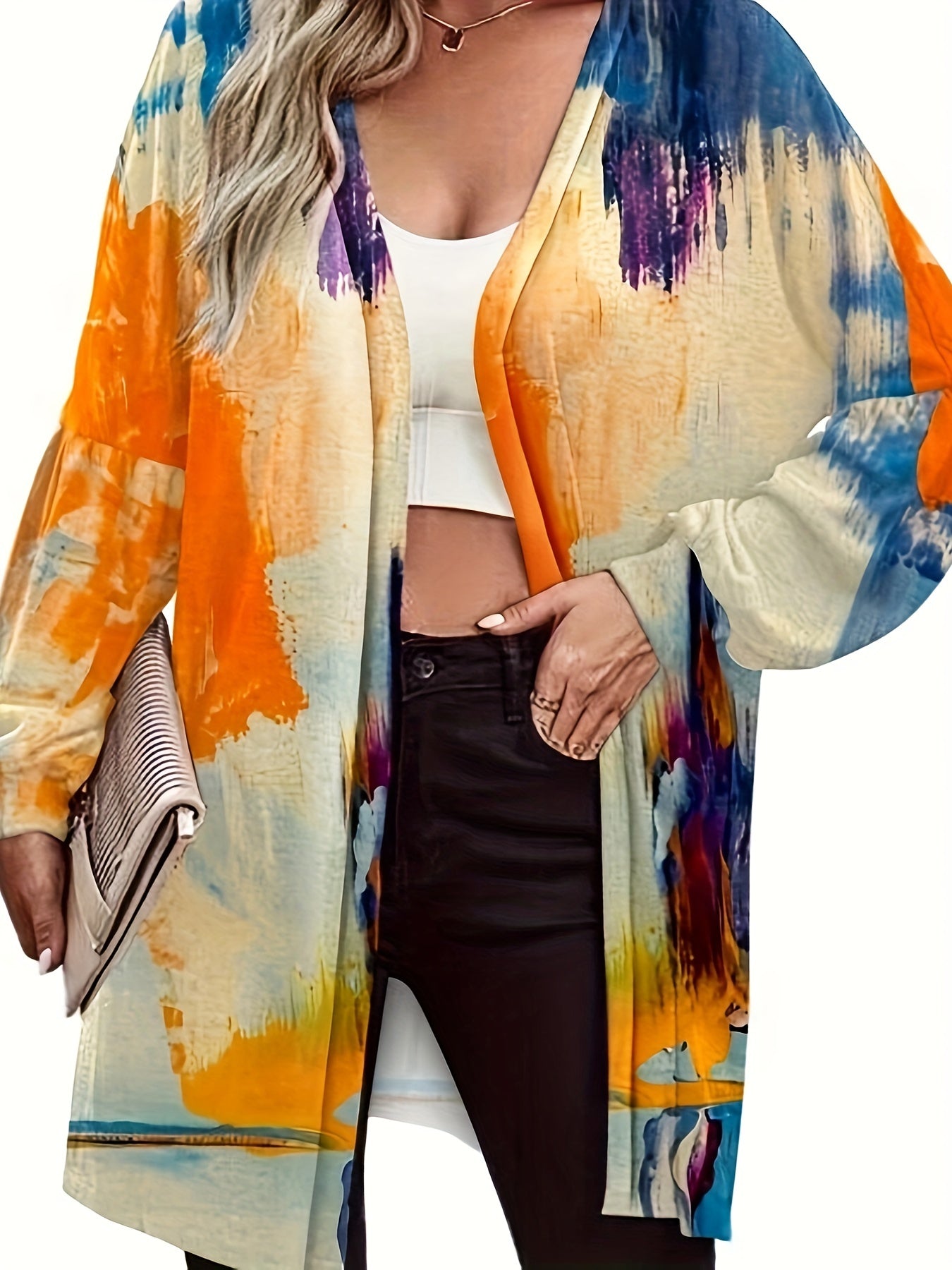 Colorblock Print Long Sleeve Cardigan
