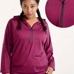 Women's Plus Solid Zipper Long Sleeve Hoodie