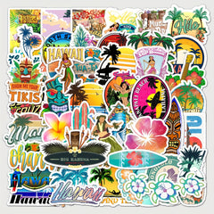 50pcs Hawaii Pattern Waterproof Stickers for Water Bottles Laptop Luggage