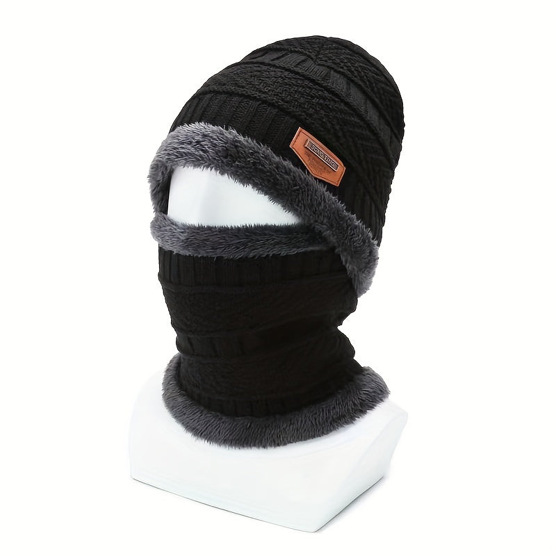Men's Winter Hat Neck Warmer Set Knitted Beanie Cycling Ear Protection Pullover
