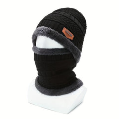 Men's Winter Hat Neck Warmer Set Knitted Beanie Cycling Ear Protection Pullover