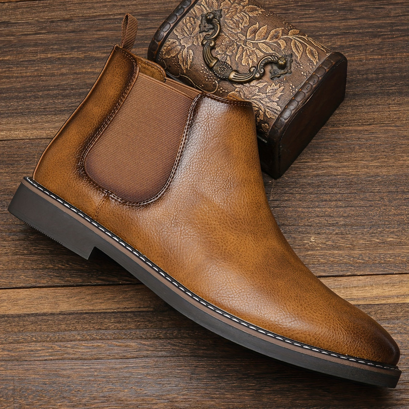 Brown Chelsea Boots Round Toe Dress Casual Ankle Boots Slip On Shoes