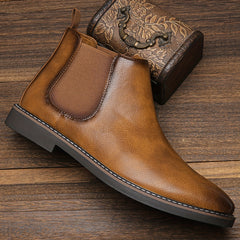Brown Chelsea Boots Round Toe Dress Casual Ankle Boots Slip On Shoes