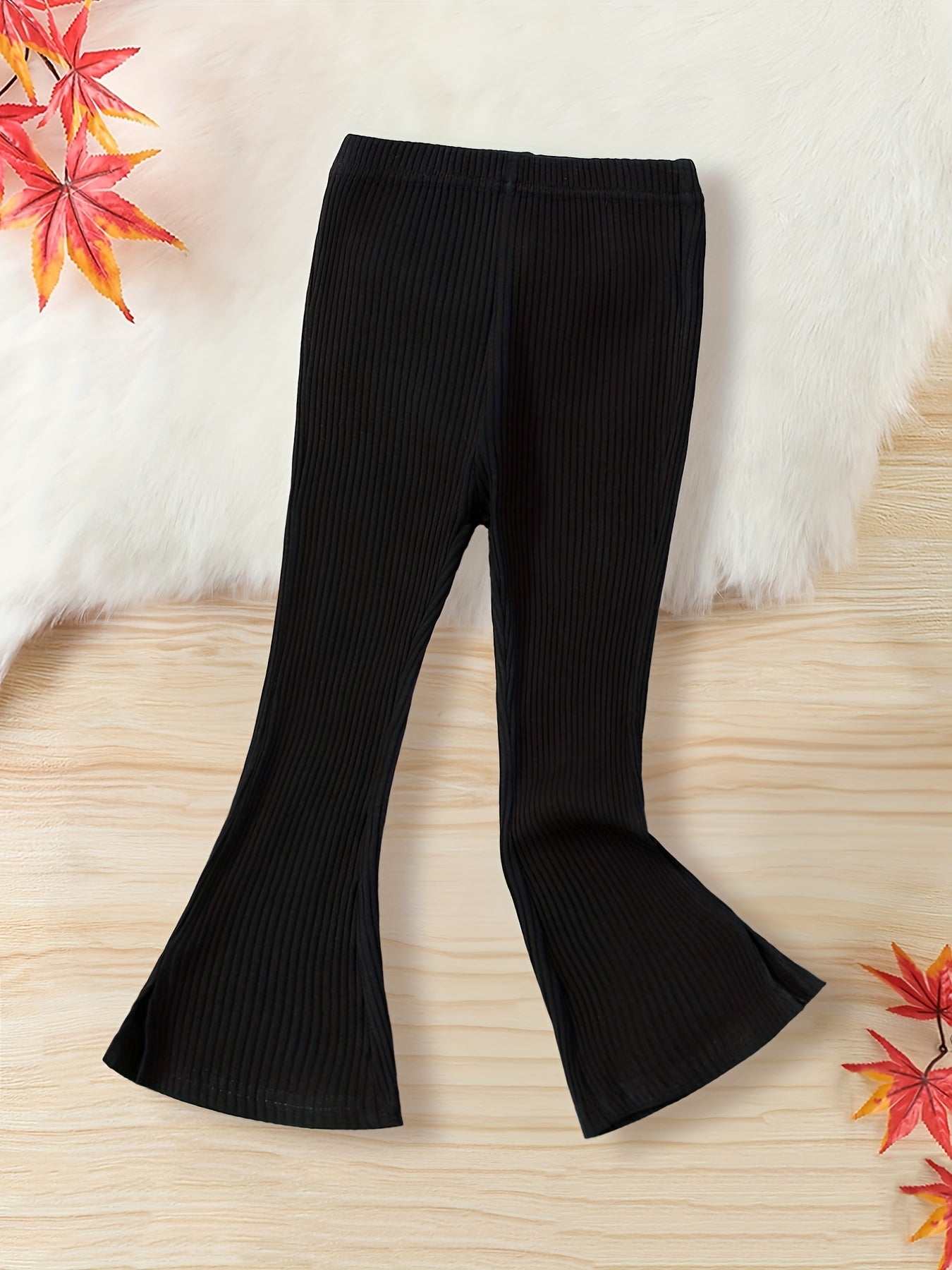 Girls' Ribbed Bell Bottom Trousers Slim Fit Stretch Pants for Spring/Autumn