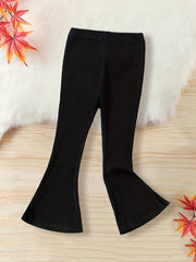 Girls' Ribbed Bell Bottom Trousers Slim Fit Stretch Pants for Spring/Autumn