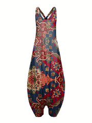 Plus Size Casual Jumpsuit Women's Plus Floral Print V Neck Jumpsuit