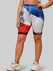 Colorblock Galaxy Print High Rise Short Leggings