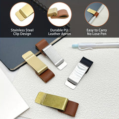 6pcs Notebook Pen Clip PU Leather Retro Holder Loop & Metal Clips Pencil Elastic