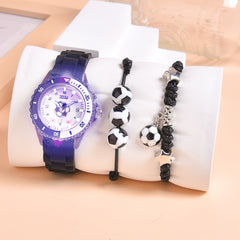 3pcs Boys' Sports Quartz Wristwatch Set Football Style Luminous Display