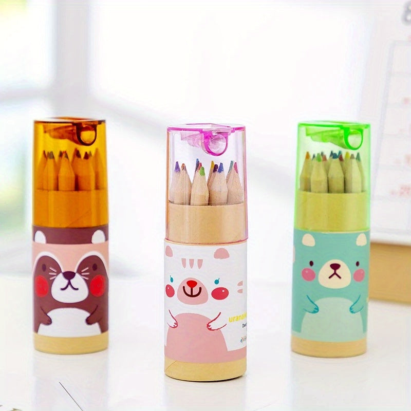 Bear Pencils Creative Stationery 8 Colored Pencils Long with Cover And Sharpener