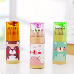 Bear Pencils Creative Stationery 8 Colored Pencils Long with Cover And Sharpener