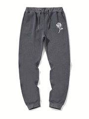 Men's Rose Print Drawstring Sweatpants Casual Jogger Pants