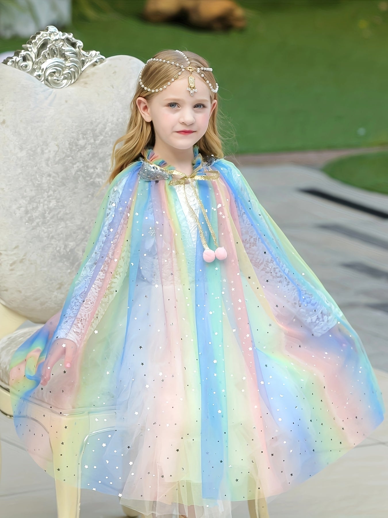 Girls Mermaid Princess Cape Cloak Glitter Party Prop Kids Halloween Fancy Dress