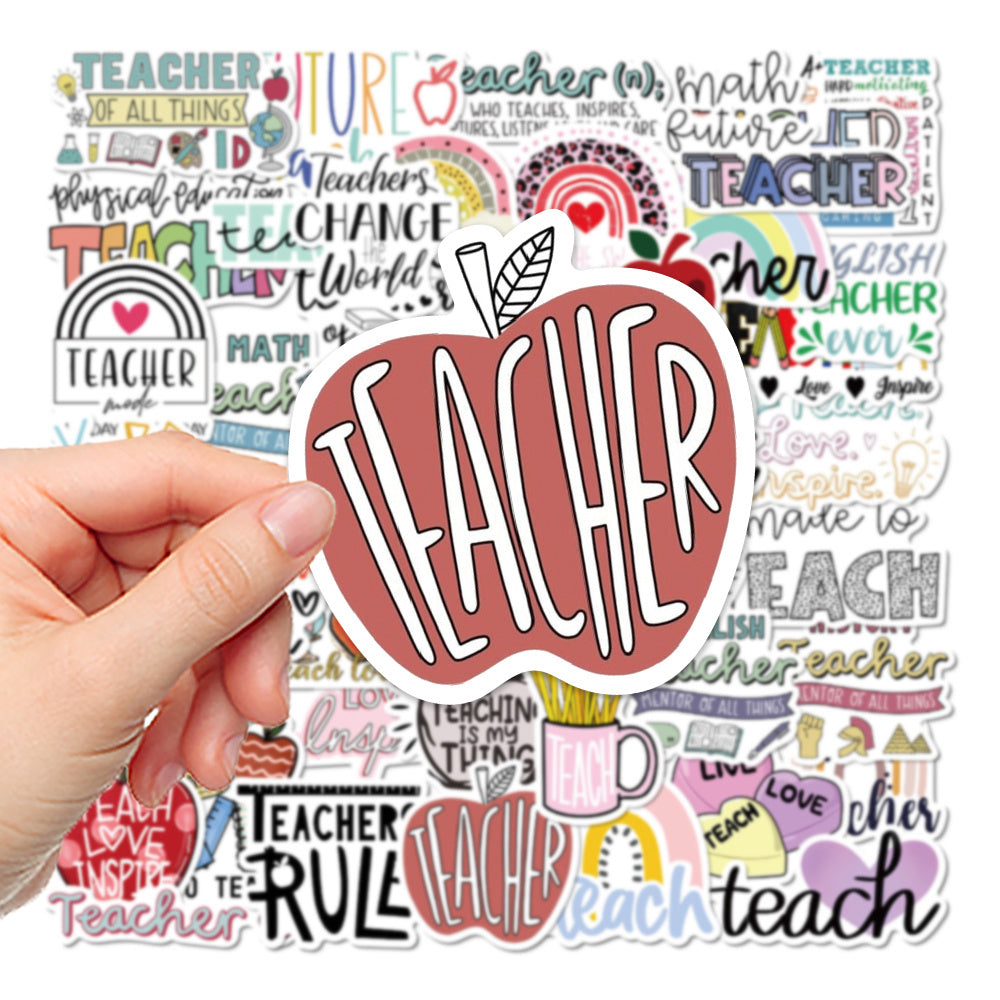 50pcs Creative Text Waterproof Doodle Stickers for Teachers