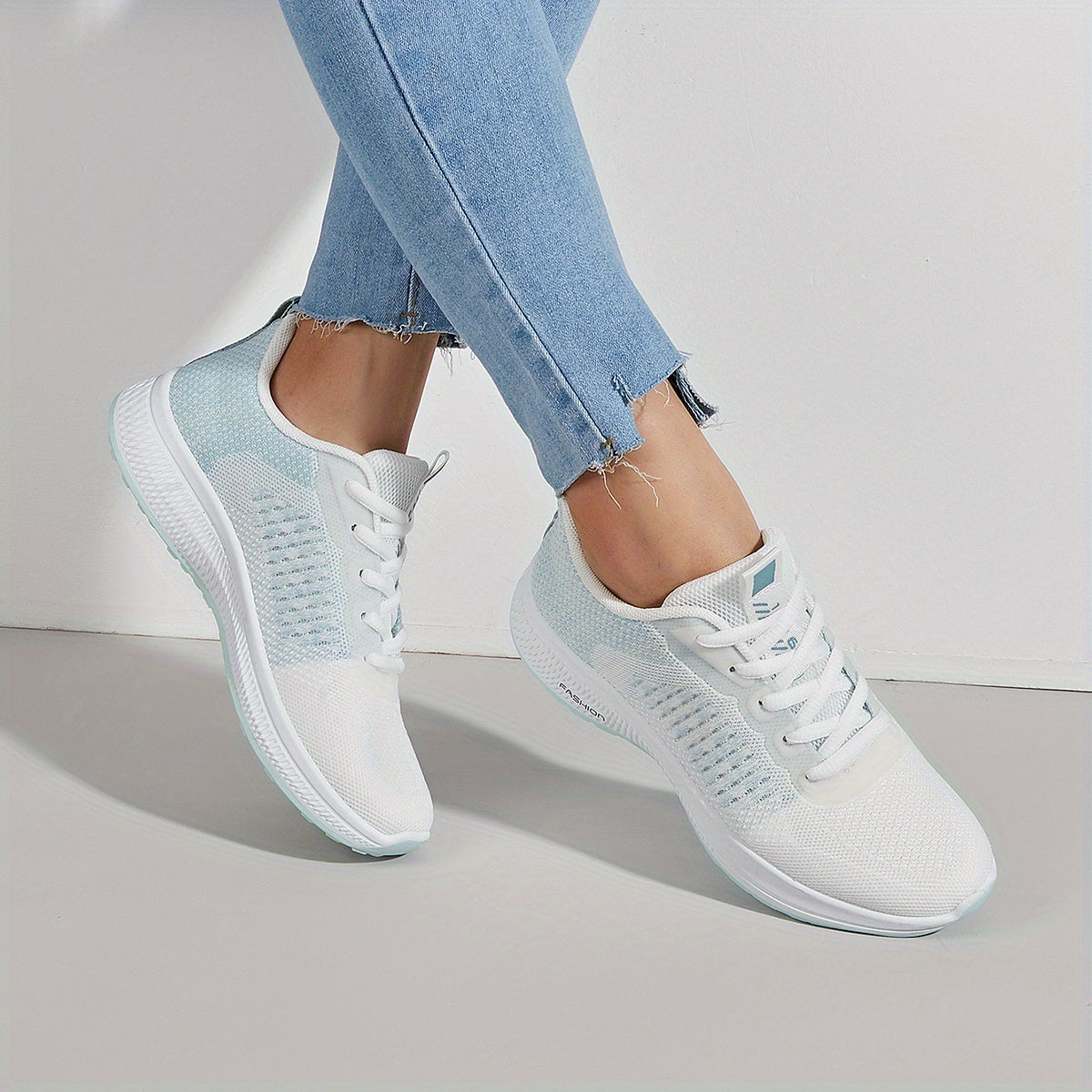 Women's Breathable Flying Woven Sneakers Low Top Lace Up Shoes
