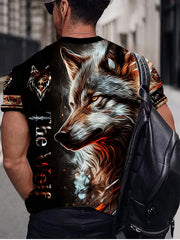 Wolf Print Men's Short Sleeve Tee for Autumn