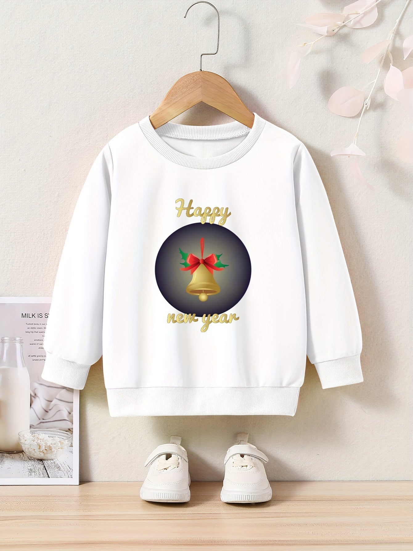 OERYUI Toddler Cartoon Bell & HAPPY YEAR Sweatshirt Top