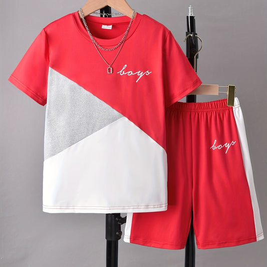 Boys Casual Block & TOY Graphic Print Tee & Shorts Set - Summer Kids Clothing