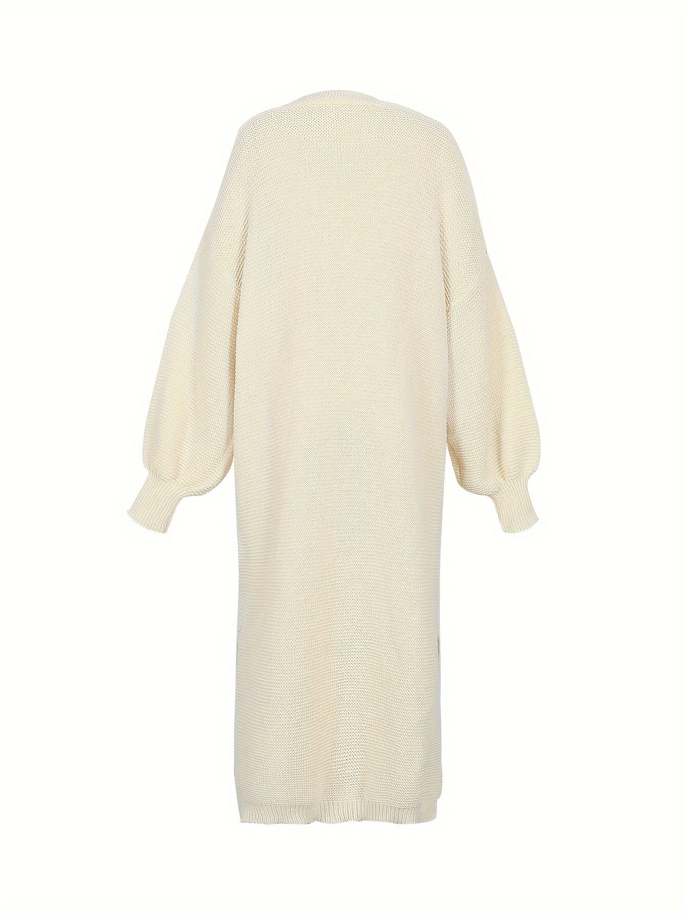 Solid Textured Lantern Sleeve Longline Cardigan