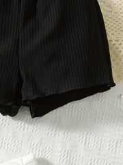 3pcs Girls' Striped Casual Shorts Set Kid Girls Summer Lounge Shorts