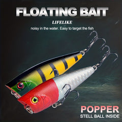 6pcs 7g Popper Lure Topwater Hard Bait Fishing Tackle