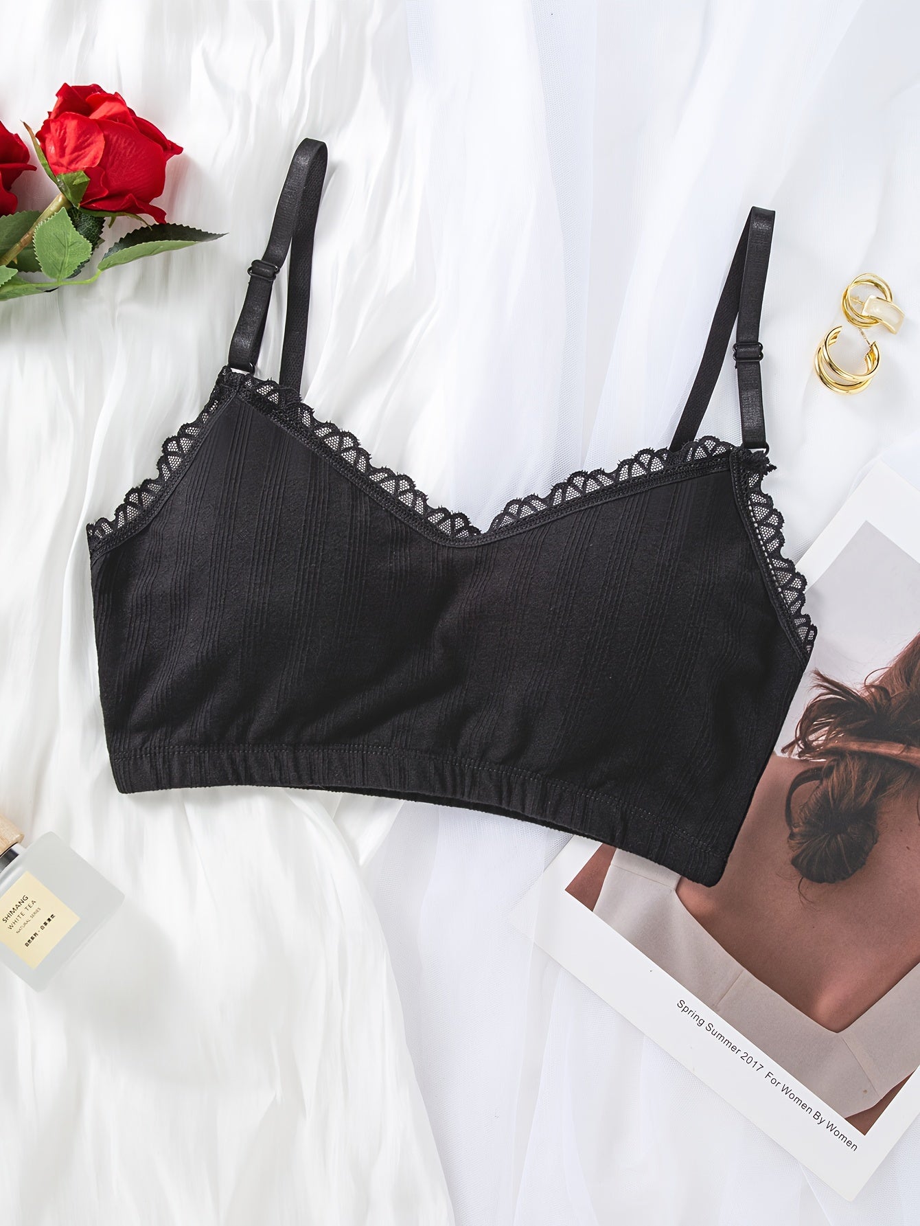 3pcs Lace Trim Wireless Bras Comfy & Breathable Underwear