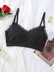 3pcs Lace Trim Wireless Bras Comfy & Breathable Underwear