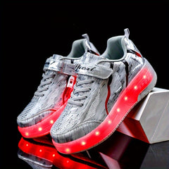 Girl's LED Light Up Roller Shoes With Hook And Loop Fastener