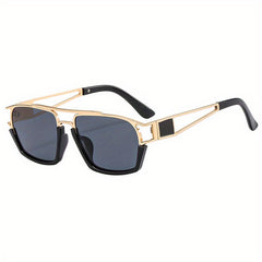Men's Half Frame Double Beam Sunglasses Retro Cut out Mirror Leg Glasses