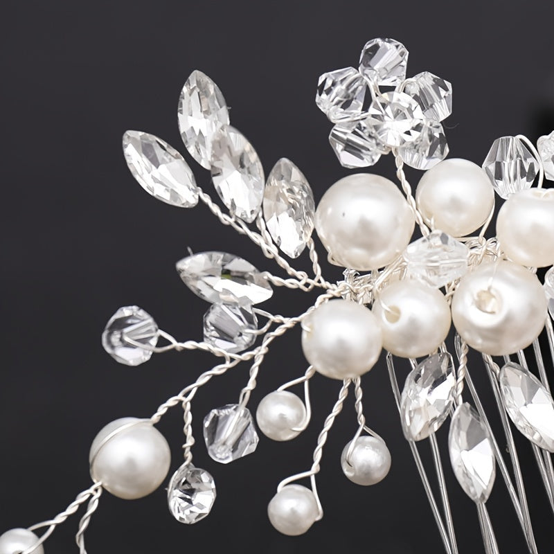 Faux Pearl & Rhinestone Wedding Silvery Hair Comb Bridal Hair Barrette