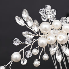 Faux Pearl & Rhinestone Wedding Silvery Hair Comb Bridal Hair Barrette