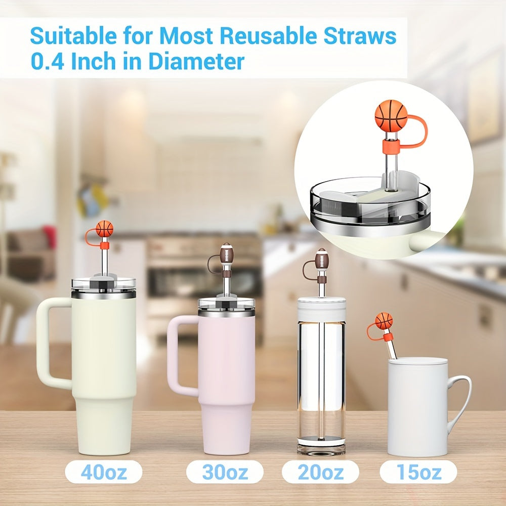 4pcs Straw Tip Cover Cap for Stanley Cup Football Basketball Reusable Straws